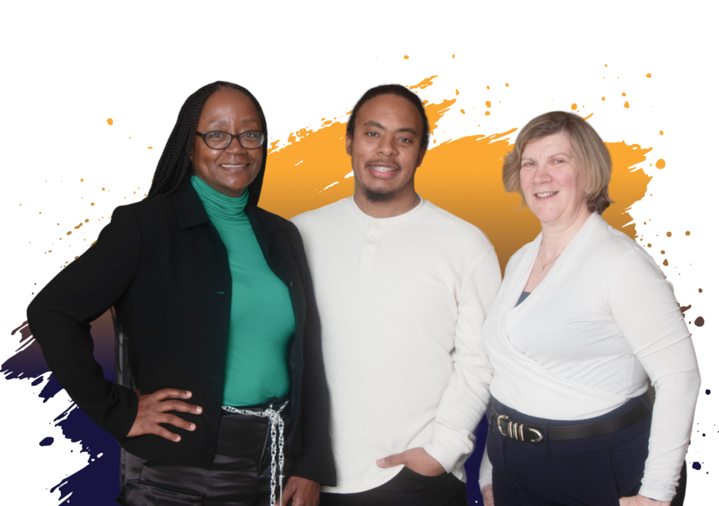 Three smiling employees of diverse backgrounds at the Georgia Department of Behavioral Health and Developmental Disabilities